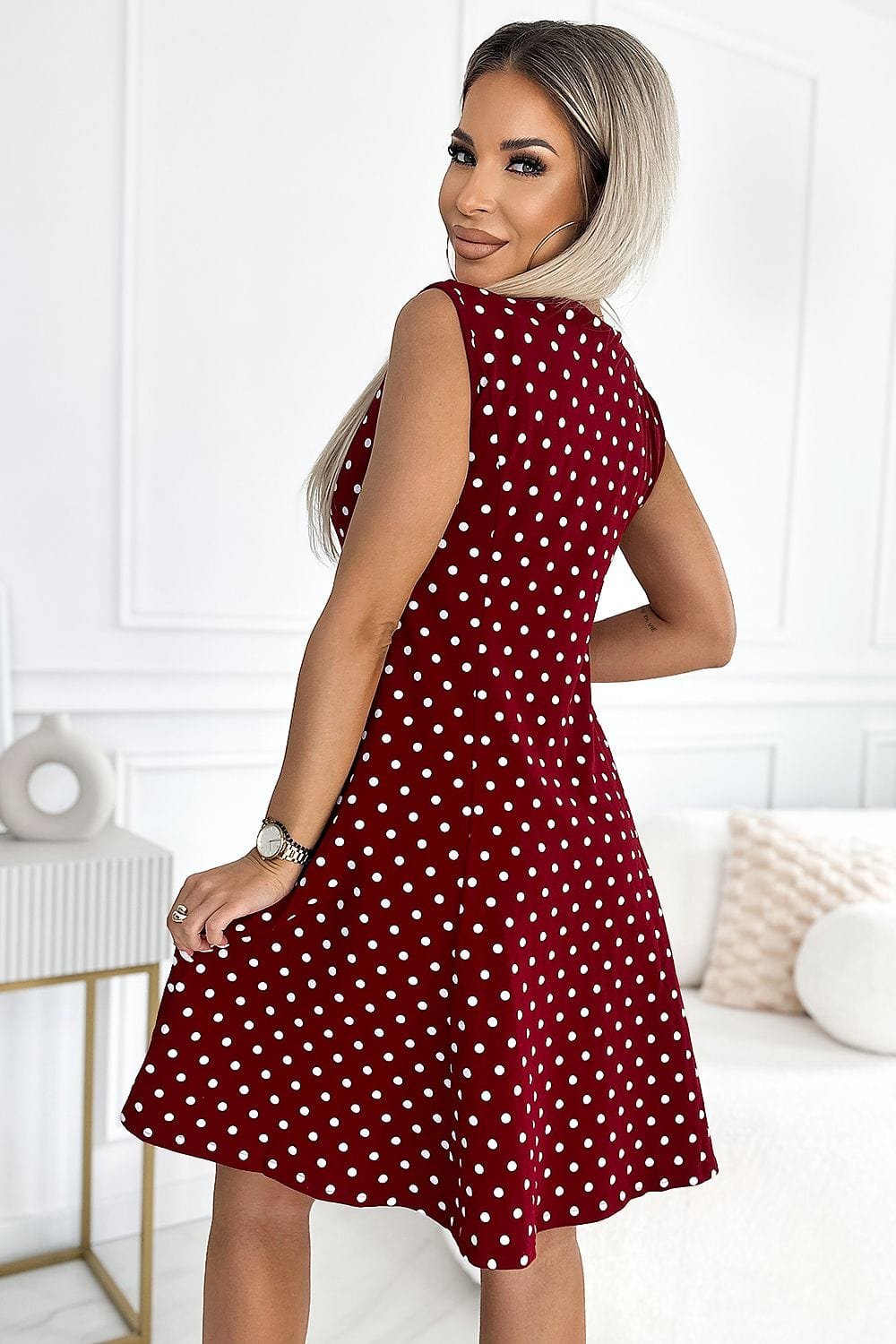 Robe De Jour Rouge A Pois Blancs 2