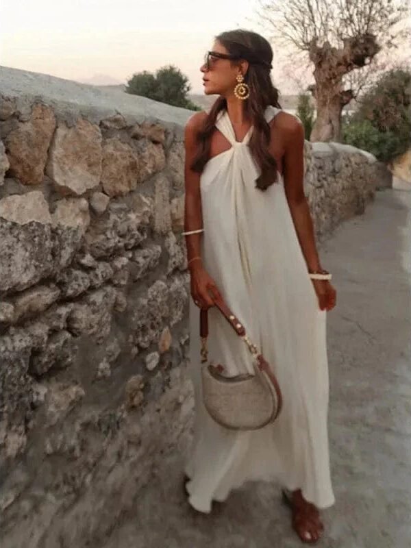 Robe De Plage Blanche Longue Sans Manches Blanc S