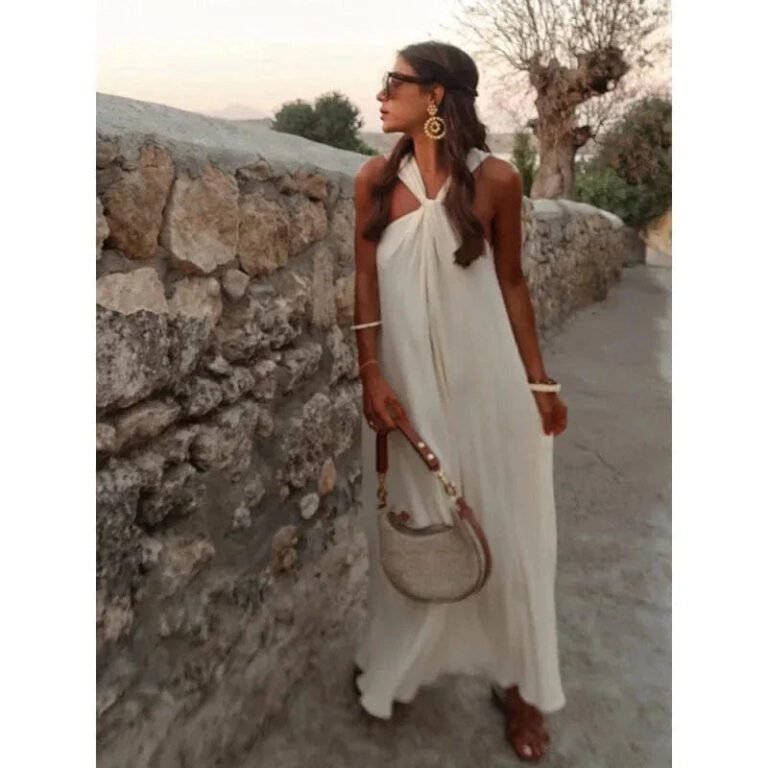 Robe De Plage Blanche Longue Sans Manches Blanc S