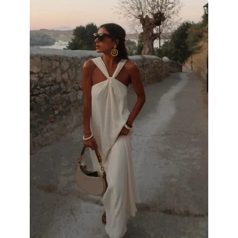 Robe De Plage Blanche Longue Sans Manches