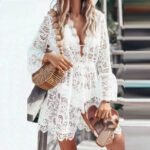Robe De Plage Courte En Dentelle Manches Longues 3