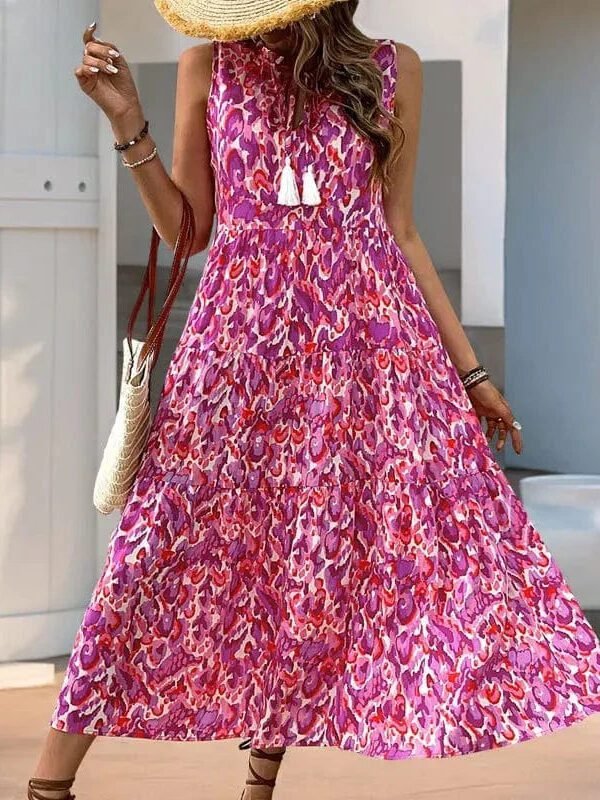 Robe De Plage Fleurie Sans Manches Rose S