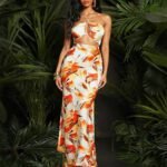 Robe De Plage Longue Satinee Motif Floral Multicouleur S