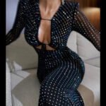 Robe De Soiree A Paillette Moulante Midi Noir S