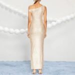 Robe De Soiree Beige Sequin Fendue 2
