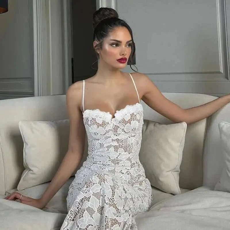 Robe De Soiree Blanche Dentelle Longue