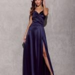 Robe De Soiree Bleue Marine Longue Satinee 2