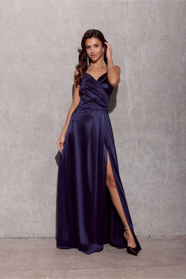 Robe De Soiree Bleue Marine Longue Satinee 2