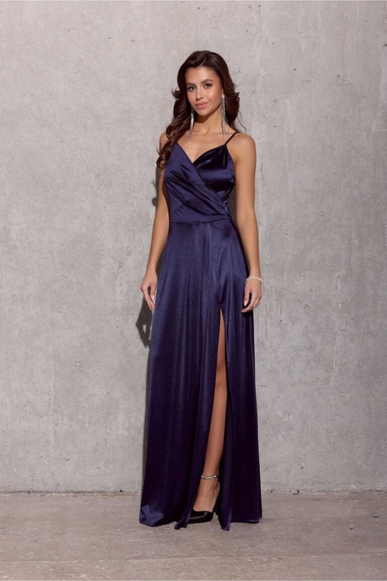 Robe De Soiree Bleue Marine Longue Satinee 3