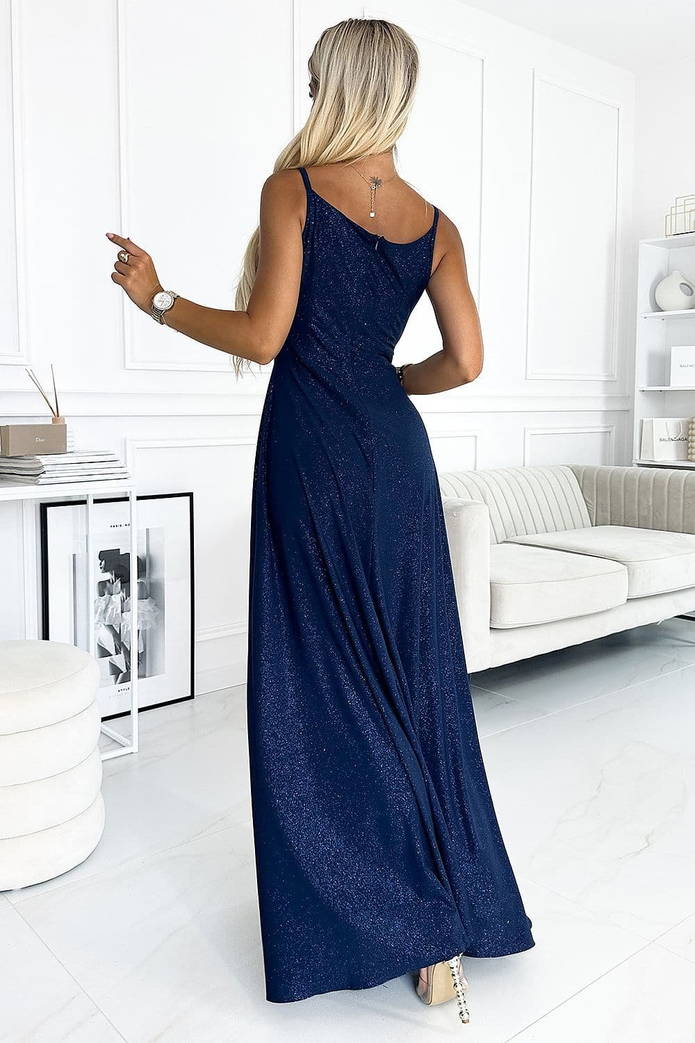 Robe De Soiree Bleue Marine Longue Sequin