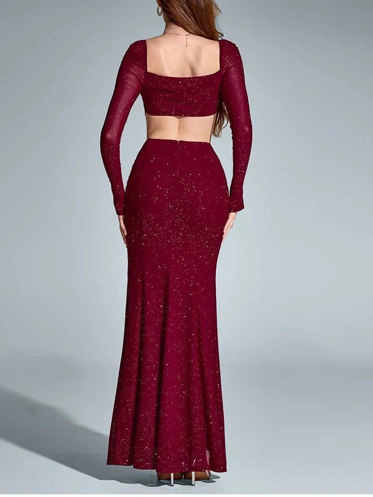 Robe De Soiree Bordeaux Fendue 2