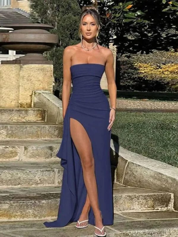 Robe De Soiree Bustier Fendue Longue Bleu S
