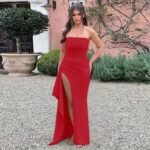 Robe De Soiree Bustier Fendue Longue Rouge S