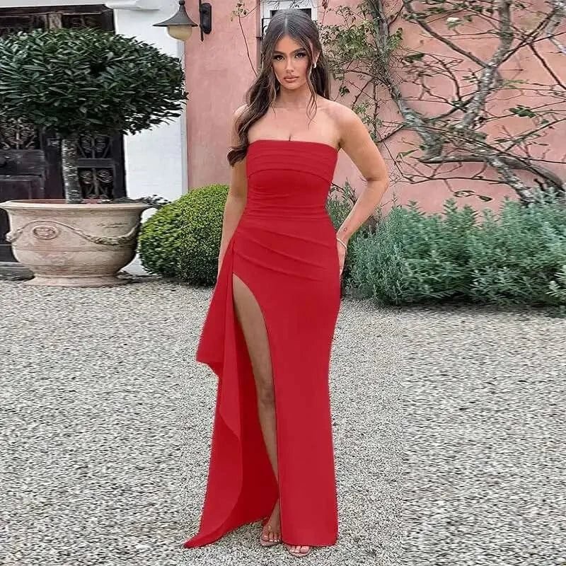 Robe De Soiree Bustier Fendue Longue Rouge S