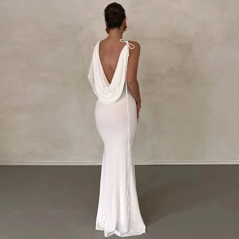 Robe De Soiree Chic Avec Decollete Plongeant Blanc S