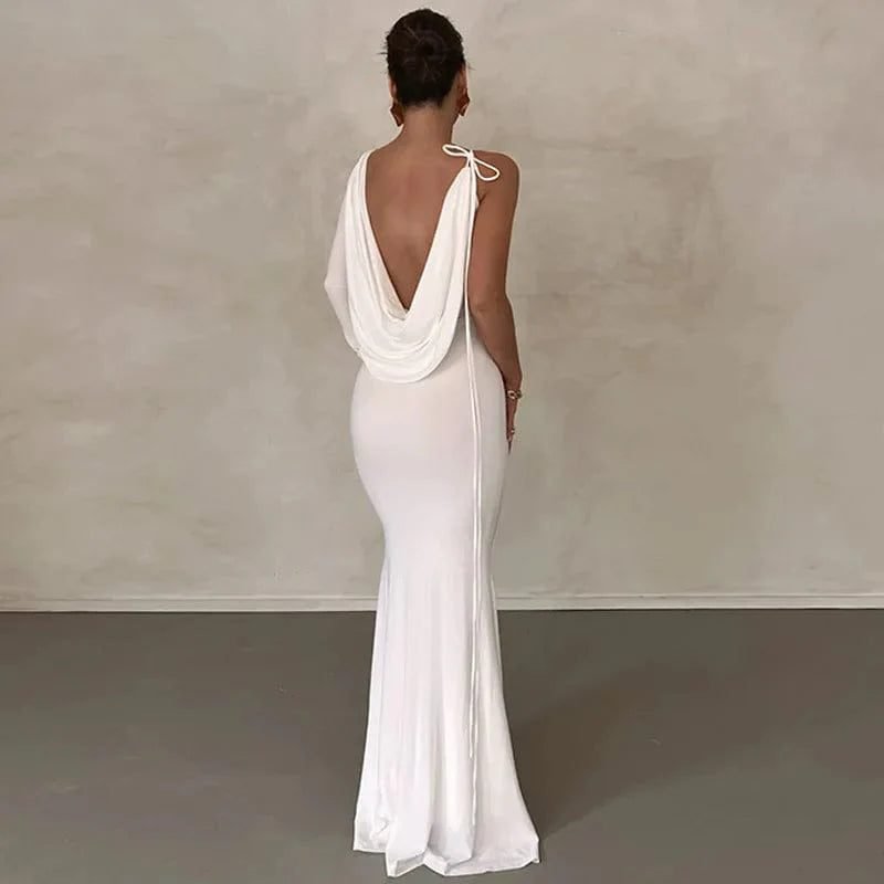 Robe De Soiree Chic Avec Decollete Plongeant Blanc S