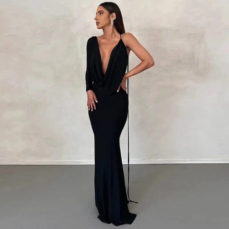 Robe De Soiree Chic Avec Decollete Plongeant Noir S