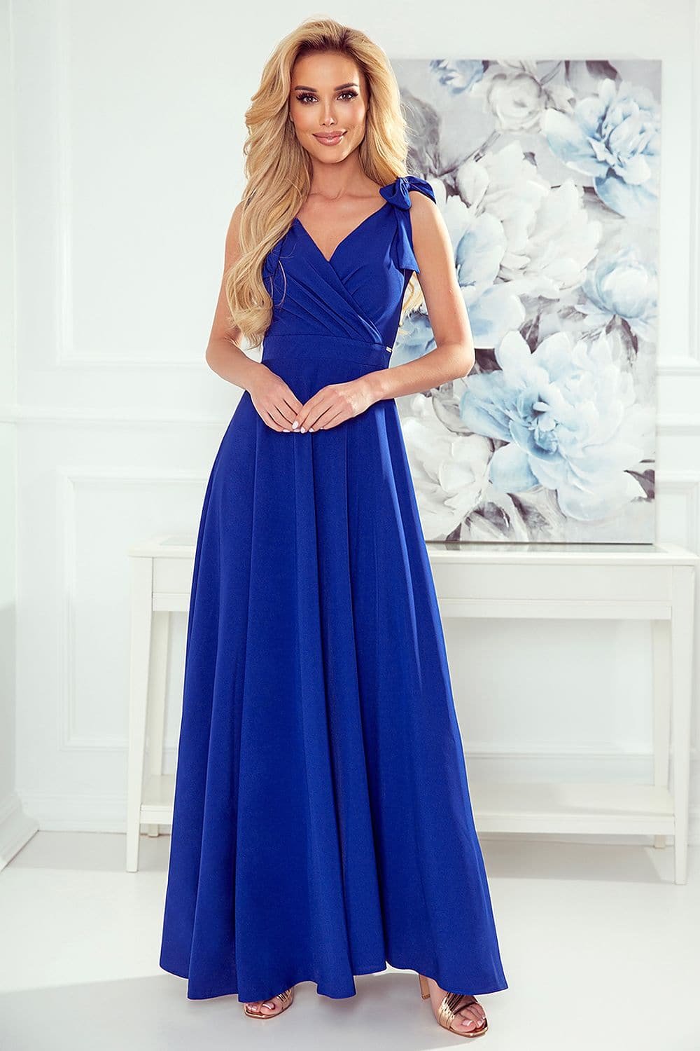 Robe De Soiree Chic Bleue Longue Sans Manches 2
