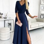 Robe De Soiree Chic Bleue Marine Haut En Dentelle S