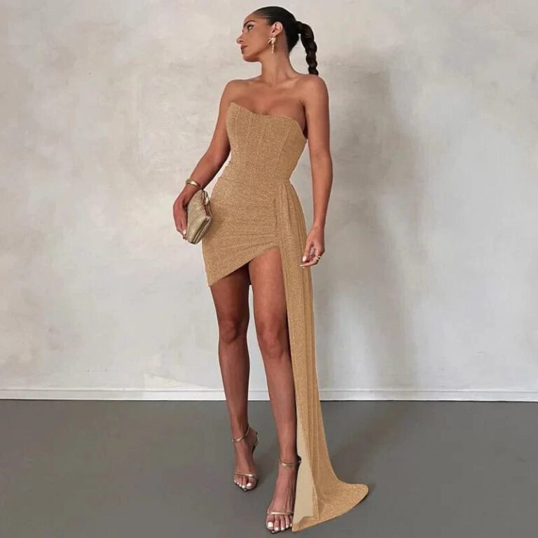 Robe De Soiree Chic Epaules Denudees Dore S