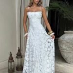 Robe De Soiree Chic Longue En Dentelle Blanc S