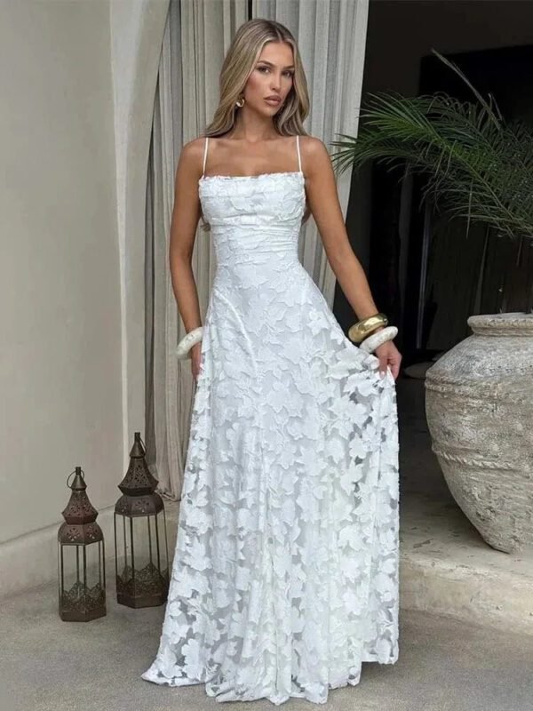Robe De Soiree Chic Longue En Dentelle Blanc S