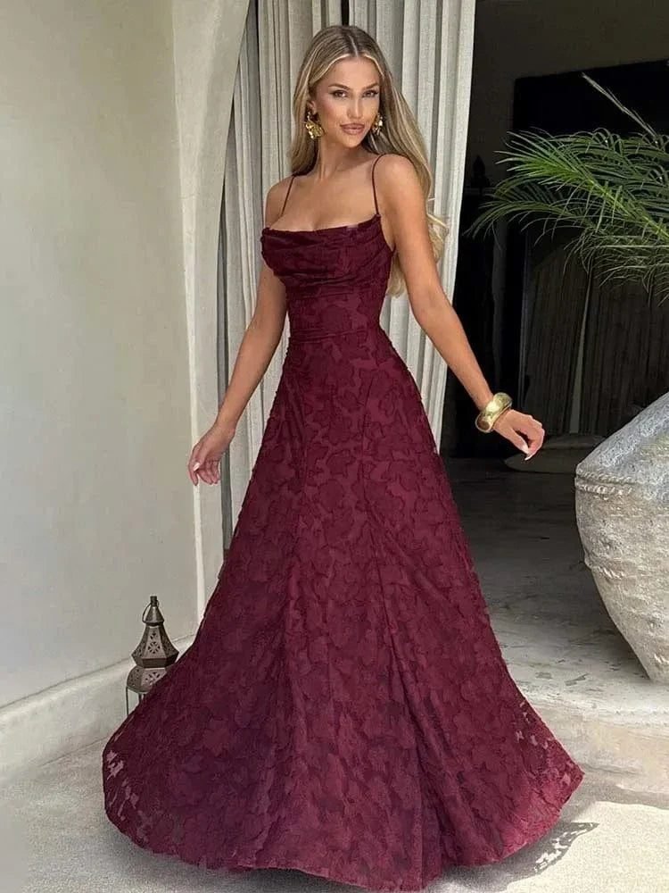 Robe De Soiree Chic Longue En Dentelle Bordeaux S