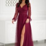 Robe De Soiree Chic Longue En Tulle Bordeaux 34