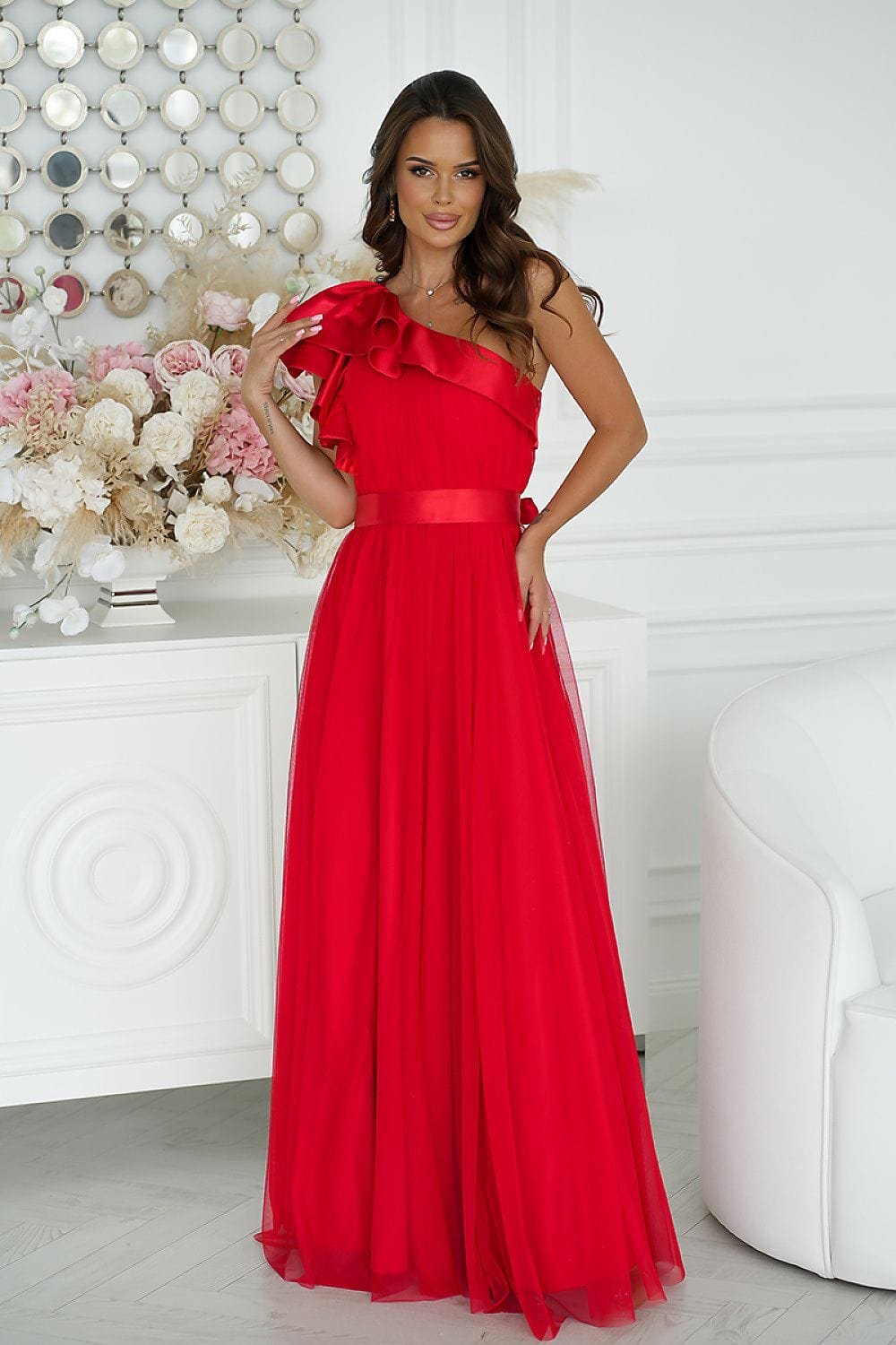 Robe De Soiree Chic Longue En Tulle Rouge 34