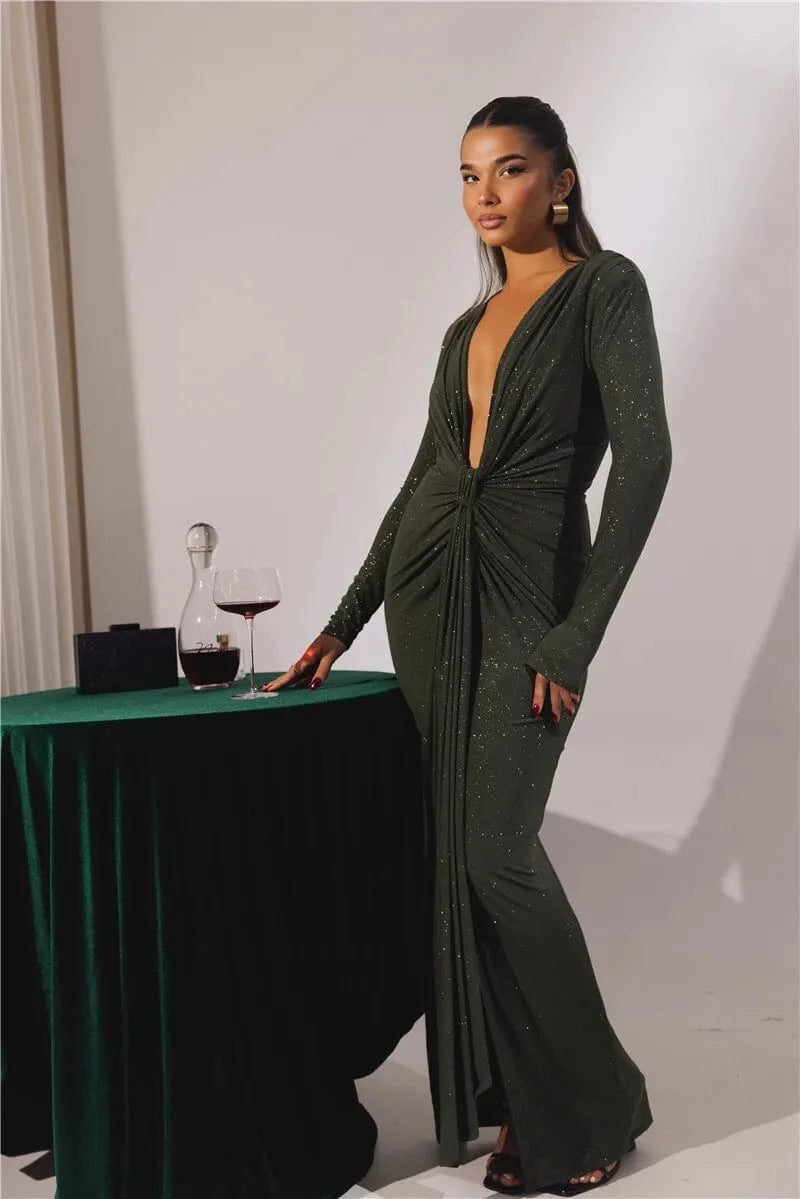 Robe De Soiree Chic Manche Longue Fendue 3