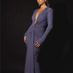 Robe De Soiree Chic Manche Longue Fendue Violet S
