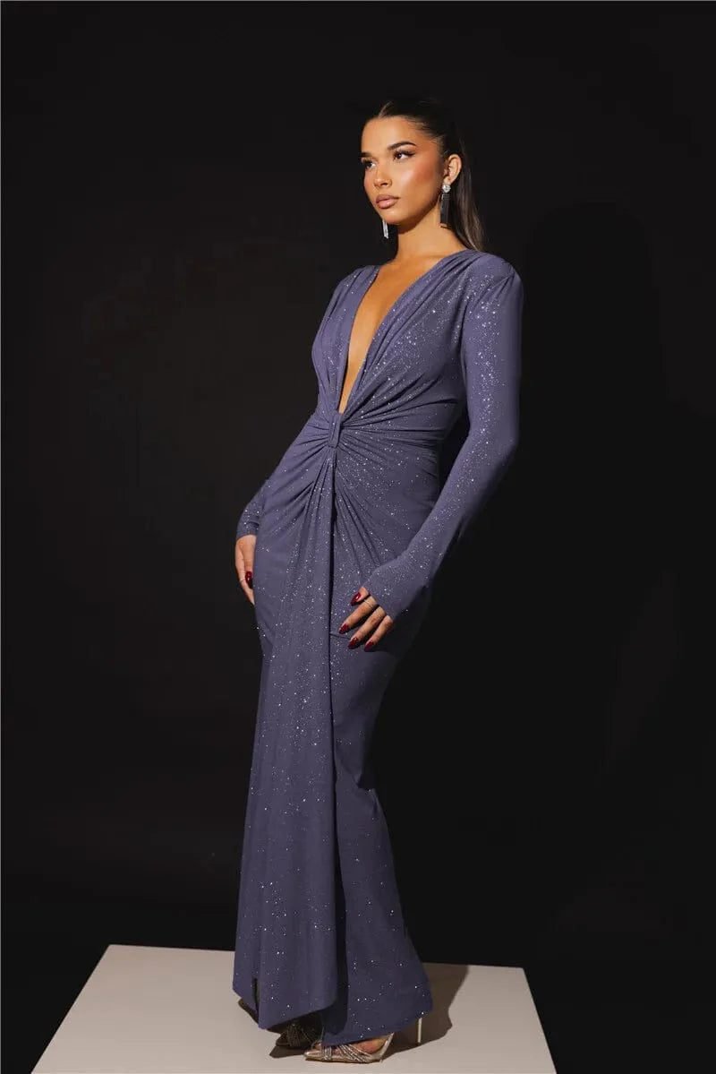 Robe De Soiree Chic Manche Longue Fendue Violet S