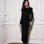 Robe De Soiree Chic Manche Longue Midi Moulante Noir 36