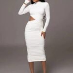 Robe De Soiree Chic Midi A Manche Longue Blanc S