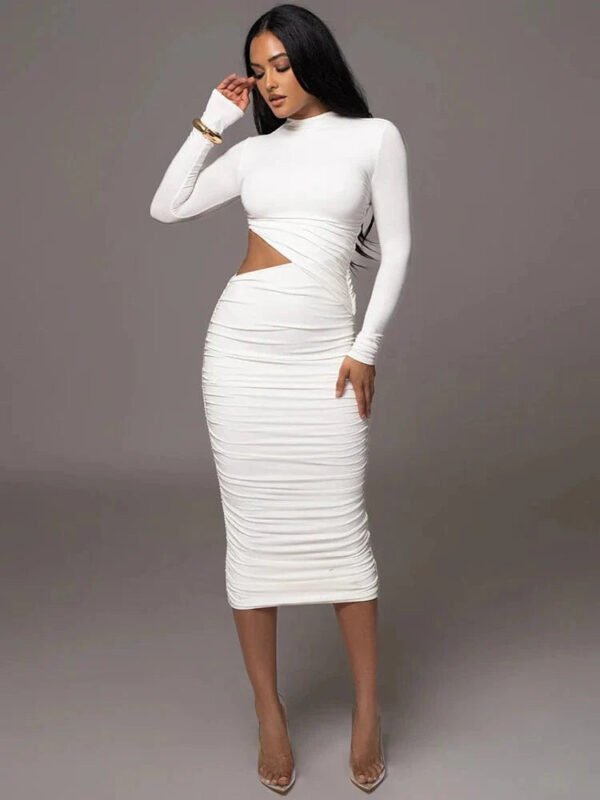 Robe De Soiree Chic Midi A Manche Longue Blanc S