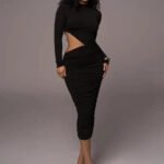 Robe De Soiree Chic Midi A Manche Longue Noir S