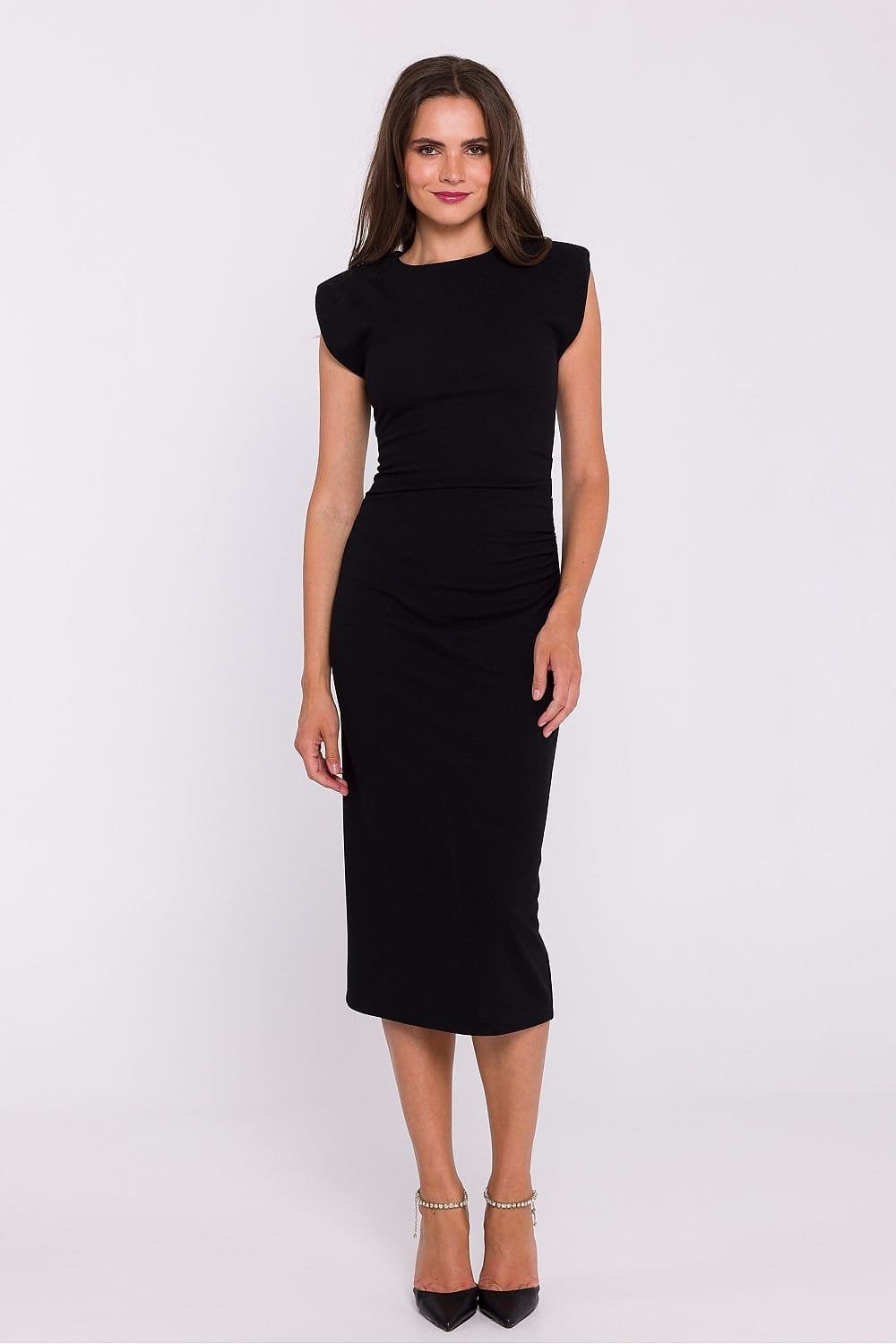 Robe De Soiree Chic Midi Moulante Sans Manches Noir S