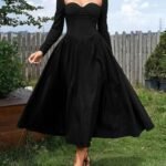 Robe De Soiree Chic Midi Princesse Noir Xs