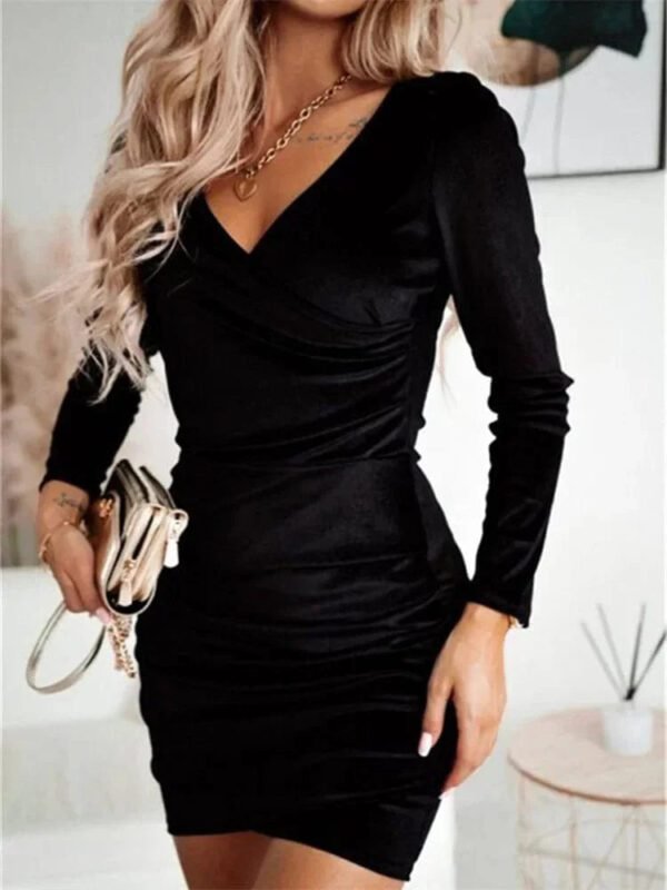 Robe De Soiree Chic Moulante A Manche Longue Noir S