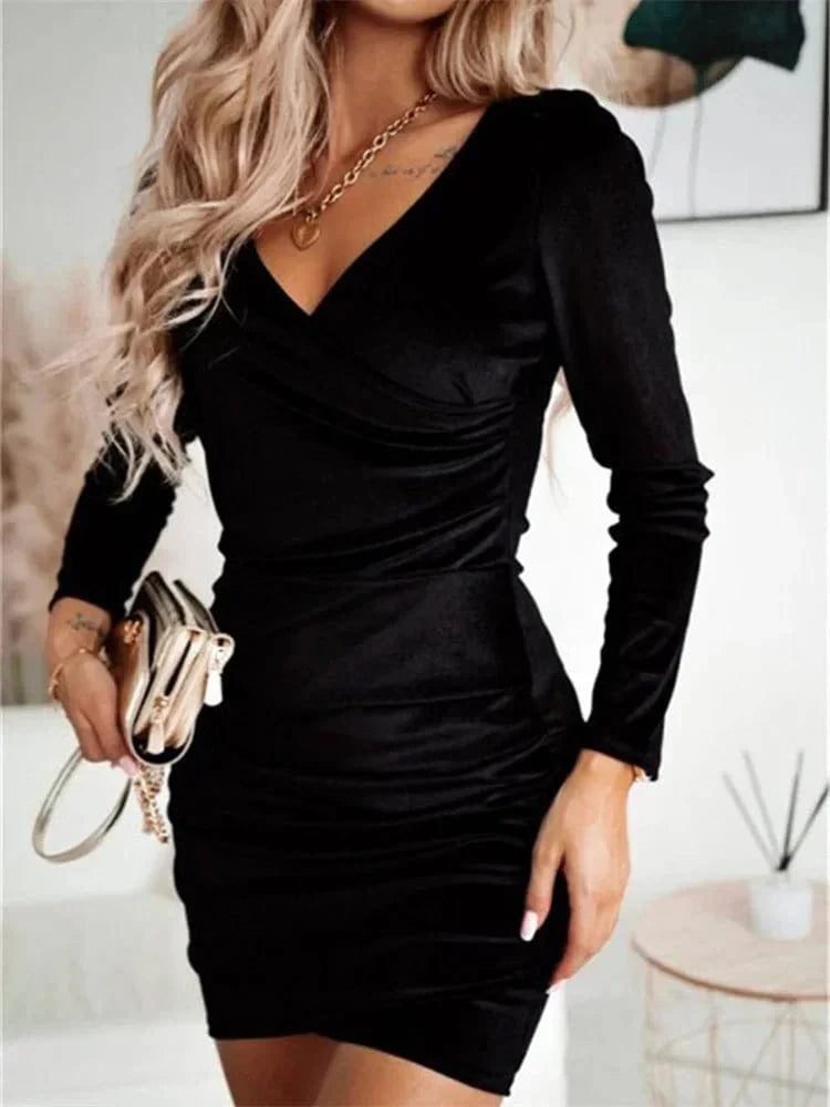 Robe De Soiree Chic Moulante A Manche Longue Noir S