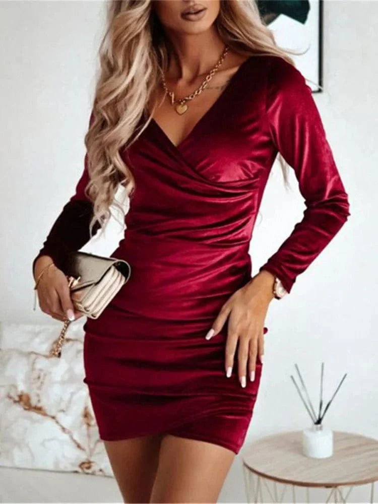 Robe De Soiree Chic Moulante A Manche Longue Rouge S