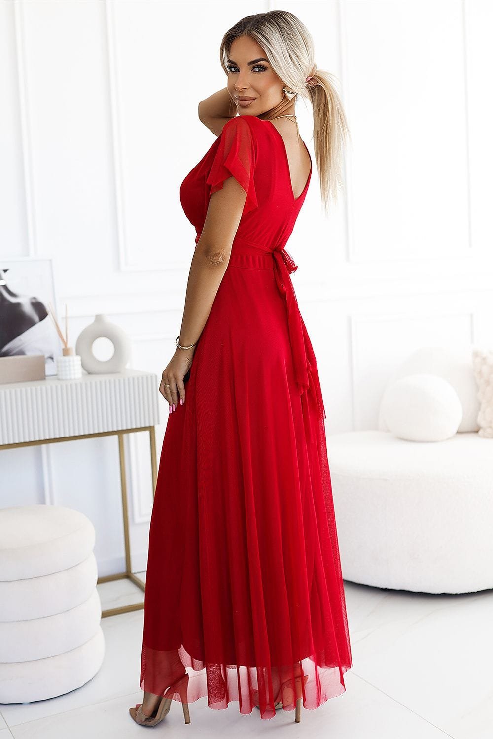 Robe De Soiree Chic Rouge Longue Fluide