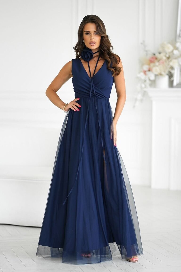 Robe De Soiree Chic Sans Manches Bleu Marine 34