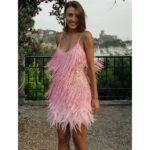 Robe De Soiree Courte A Franges Et Plumes 6