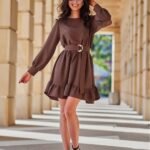Robe De Soiree Courte Manche Longue Marron 36