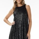 Robe De Soiree Courte Pailletee Sans Manches Noir S