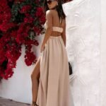Robe De Soiree Dete Beige Longue Fendue Fluide
