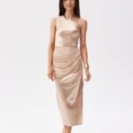 Robe De Soiree Doree Satinee Asymetrique Midi Dore 34