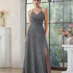 Robe De Soiree Dos Nu Longue Fendue Argente 32