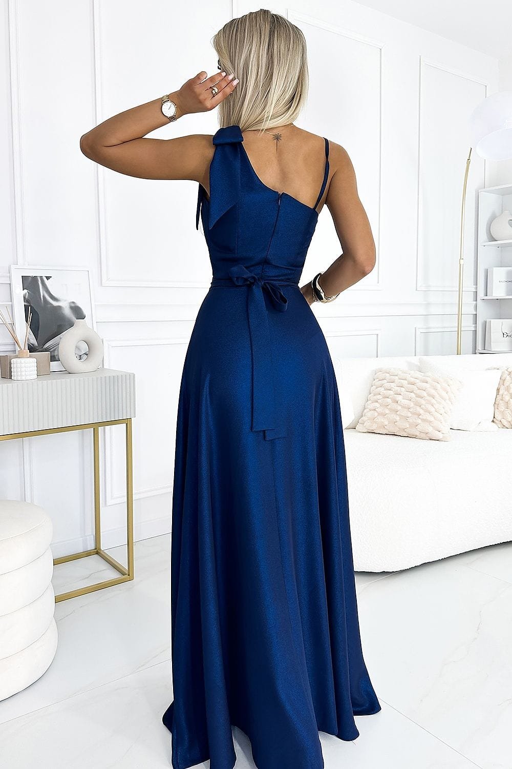 Robe De Soiree Elegante Bleue Longue Fendue